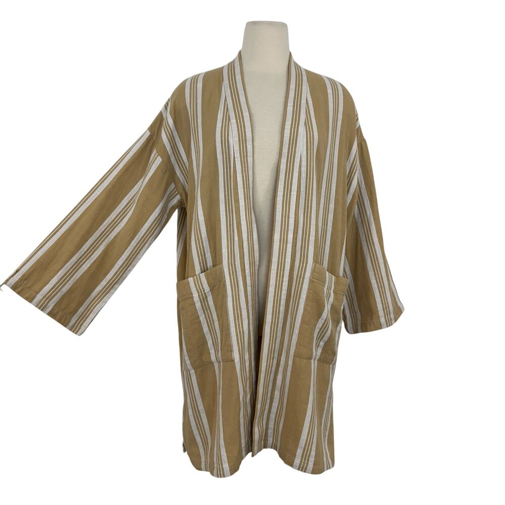 Eileen Fisher Organic Cotton Jacket Open-Front Cardigan Kimono Striped S/M